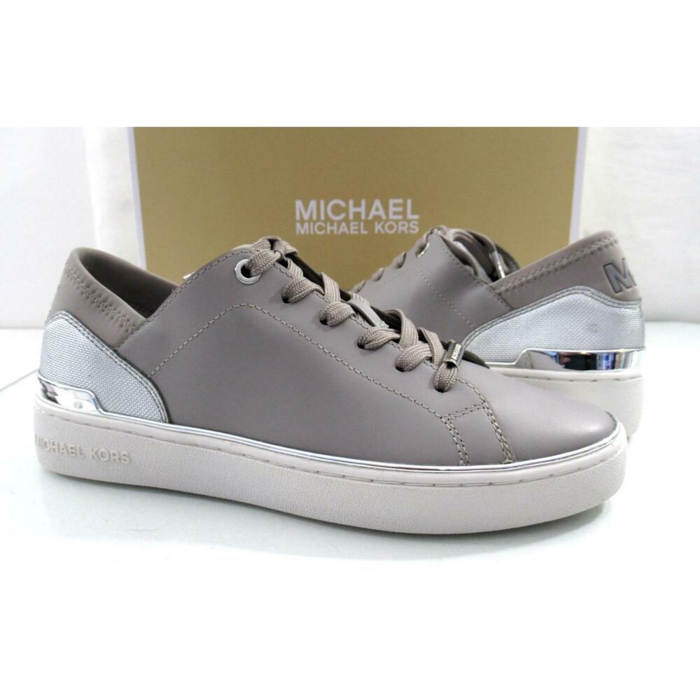 Women's Michael Kors Scout Lace Up Sneaker MK Logo Scuba Pearl Grey Size 6 - Picture 3 of 11